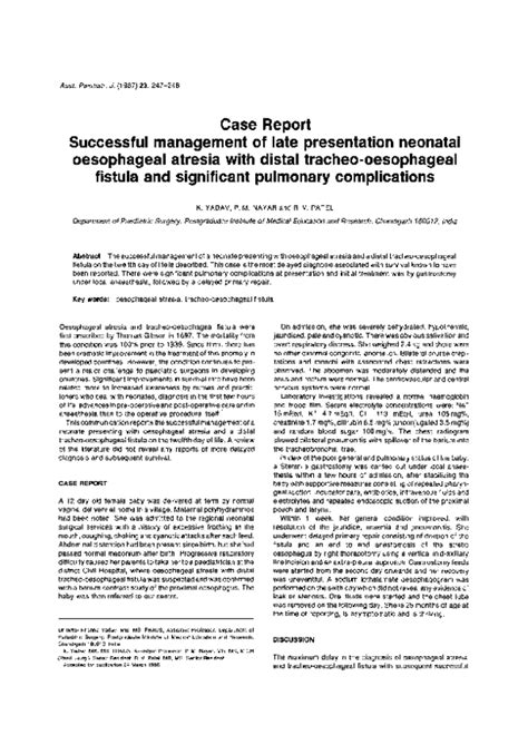 (PDF) Successful management of late presentation neonatal oesophageal atresia with distal ...