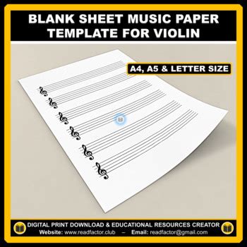 Blank Sheet Music Paper Template for Violin - A4, A5 & Letter Size