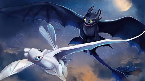 1366x768px, 720P free download | Toothless And Light Fury Art, night ...