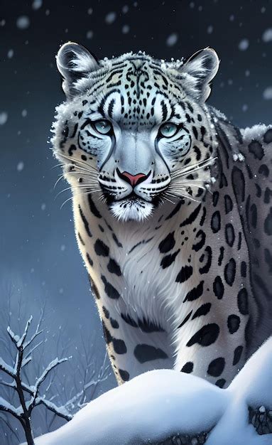 Premium AI Image | the snow leopard hunting in the night