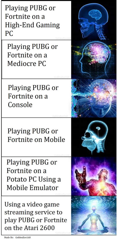 Playing PUBG or Fortnite Expanding Brain Meme by GoldenEye168 on DeviantArt