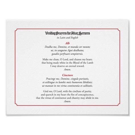 Vesting Prayers for Altar Servers (Alb) Poster | Zazzle | Altar, Prayers, Custom framing