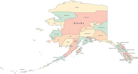 Multi Color Alaska Map with Counties and County Names