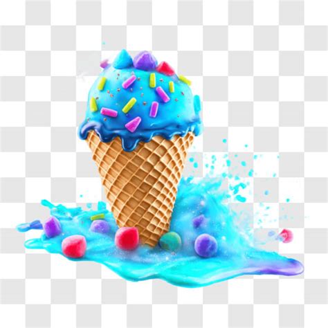 Download Delicious Blue Ice Cream Cone with Colorful Sprinkles PNG ...