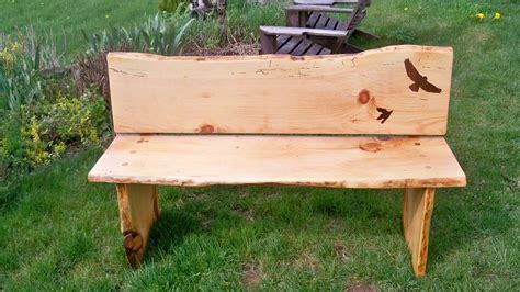 Salvaged live edge wood slab bench with inlays. by Shabadashery