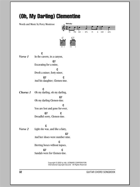 (Oh, My Darling) Clementine by Percy Montrose - Guitar Chords/Lyrics ...