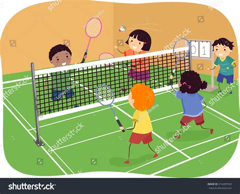 Illustration Featuring Kids Playing Badminton Doubles Stock Vector ...