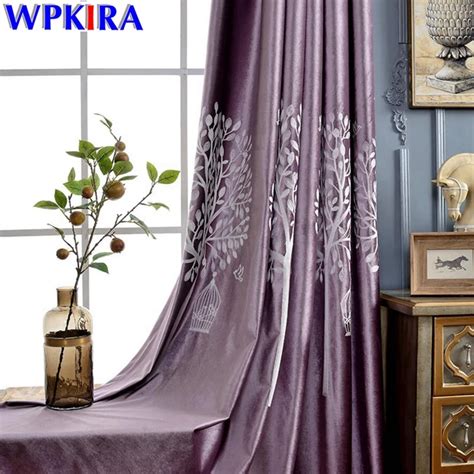 Purple Velvet Thick Blackout Curtains Living Room Tree Patterned Sheer Tulle Fancy Green Tulle ...