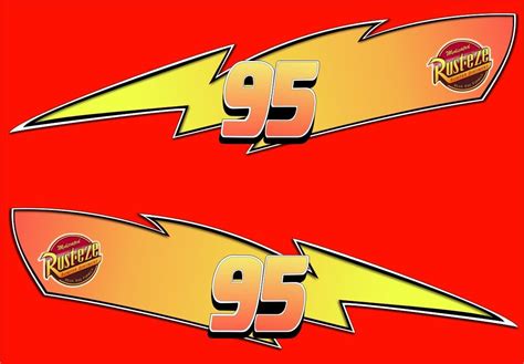 two stickers with the number 95 and lightning bolt on them in red, yellow and orange