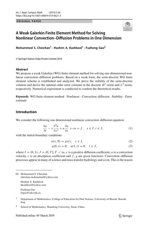 (PDF) A Weak Galerkin Finite Element Method for Solving Nonlinear Convection–Diffusion Problems ...