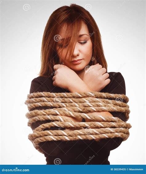 Brunette Hostage, Captive Woman Bound with Rope Stock Image - Image of ...