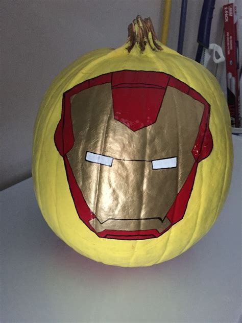 Ironman pumpkin- craft paint with glow-in-the-dark eyes | Character pumpkins, Painted pumpkins ...