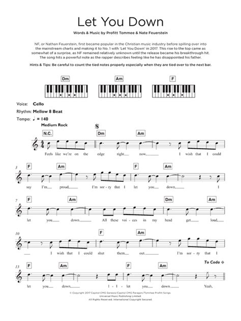 NF Let You Down $3.99 Piano Music Notes, Sheet Music Notes, Piano Sheet Music, Let You Down, Let ...