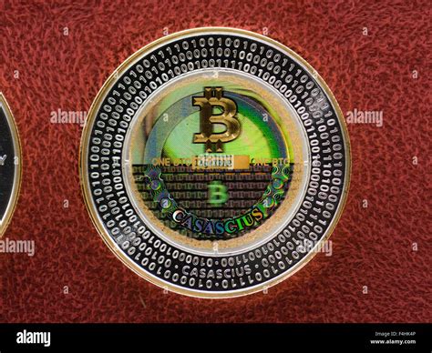 Back of a physical Casascius silver Bitcoin coin with hologram Stock ...