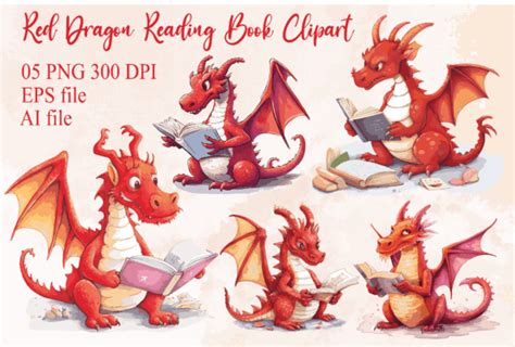 Red Dragon Reading Book Clipart Graphic by Digital Xpress · Creative Fabrica