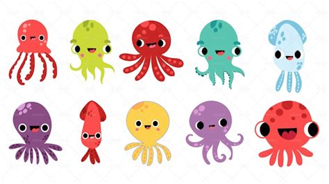 10 Octopus Character Set - Graphics | Motion Array