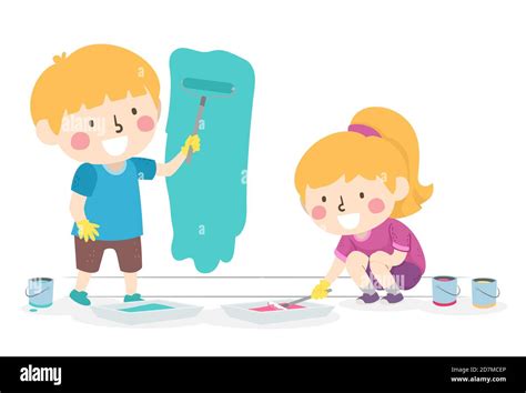 Cartoon little girl painting wall hi-res stock photography and images ...