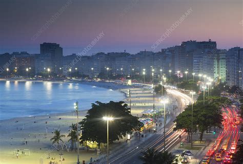 Copacabana beach at night, Brazil - Stock Image - F010/1429 - Science Photo Library