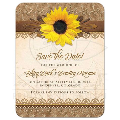 Wedding Save the Date Rustic Sunflower Burlap Lace Wood | Sunflower ...