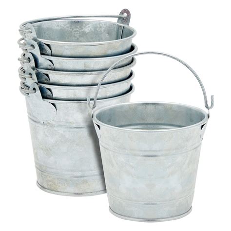 6 Pack Small Galvanized Metal Buckets with Handles, Mini Tin Pails for Party Favors, Succulents ...