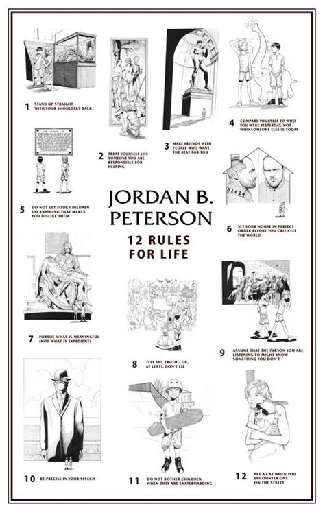 an advertisement for jordan b peterson's 12 rules for life, written in black and