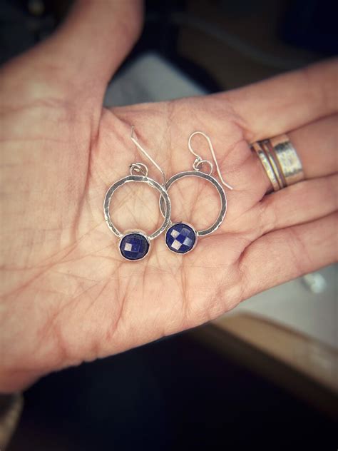 Lapis Lazuli Hoop Earrings Set in Sterling Silver With Ear Hook - Etsy