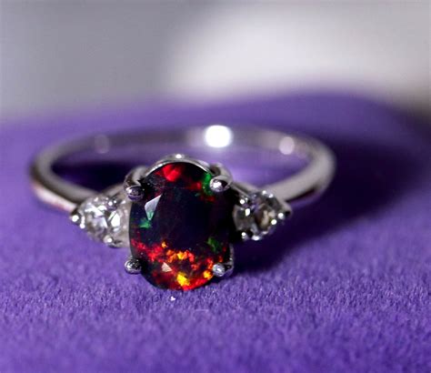 Black opal ring, opal wedding ring, bridal rings, opal engagement ring ...