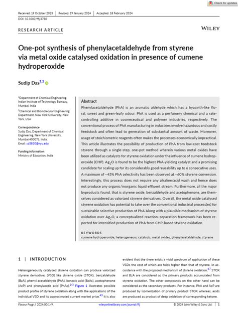 One Pot Synthesis of Phenylacetaldehyde From Styrene | PDF | Catalysis | Filtration