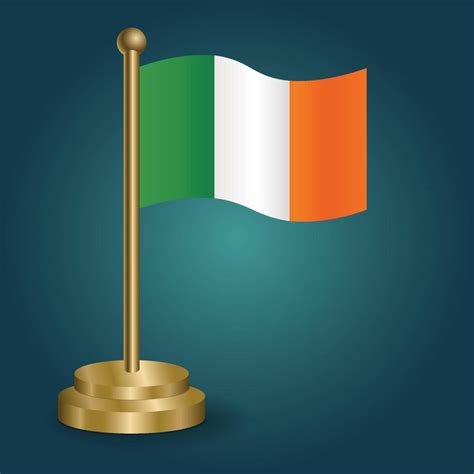 IRELAND national flag on golden pole on gradation isolated dark ...