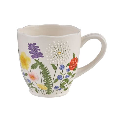 Park Designs Garden Flower 16 oz. White Ceramic Coffee Mug (Set of 4 ...