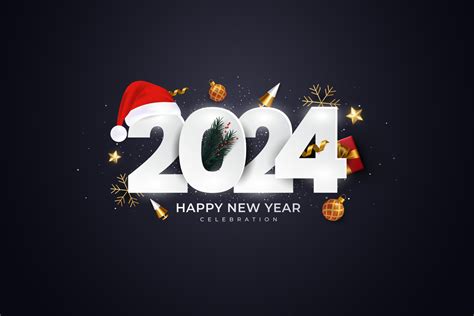 Happy New Year 2024. festive realistic decoration. Celebrate 2024 party ...