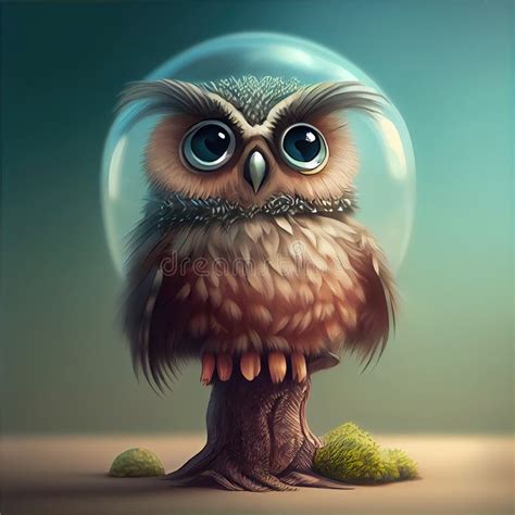 Generative AI: Cute Owl Animal in the Forest Illustration Stock ...