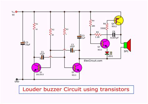 Making Simple Buzzer circuit | ElecCircuit.com | Electronic circuit projects, Circuit, Circuit ...