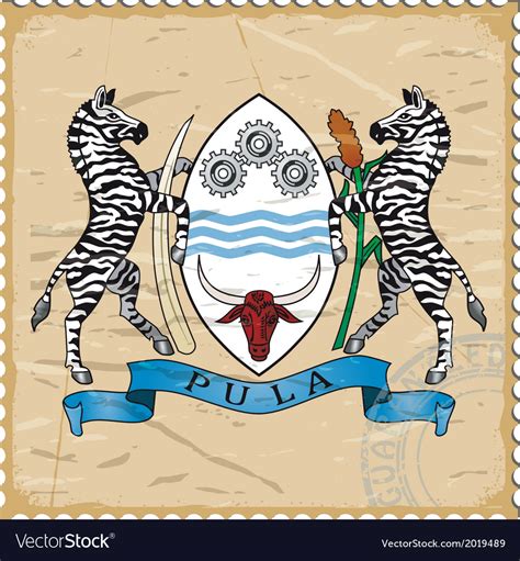 Coat of arms of Botswana on the old postage stamp Vector Image