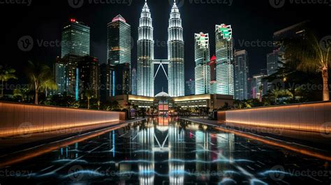 Night view of Petronas Towers. Generative AI 32976463 Stock Photo at ...