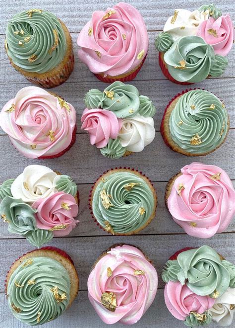 59 Pretty Cupcake Ideas for Wedding and Any Occasion : Sage and pink cupcake