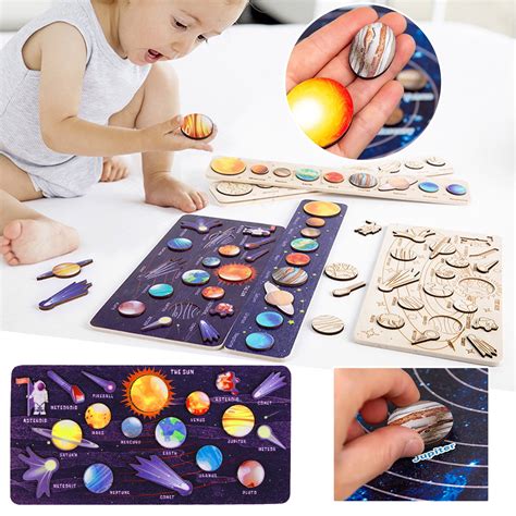 Baby Kids Toys Wooden Puzzles For Kids Toddlers 1PC Puzzle Of Planet Earth Solar System For Kids ...