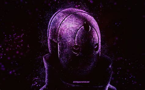 Masked Uchiha Obito, Naruto, purple glitter art, black background ...