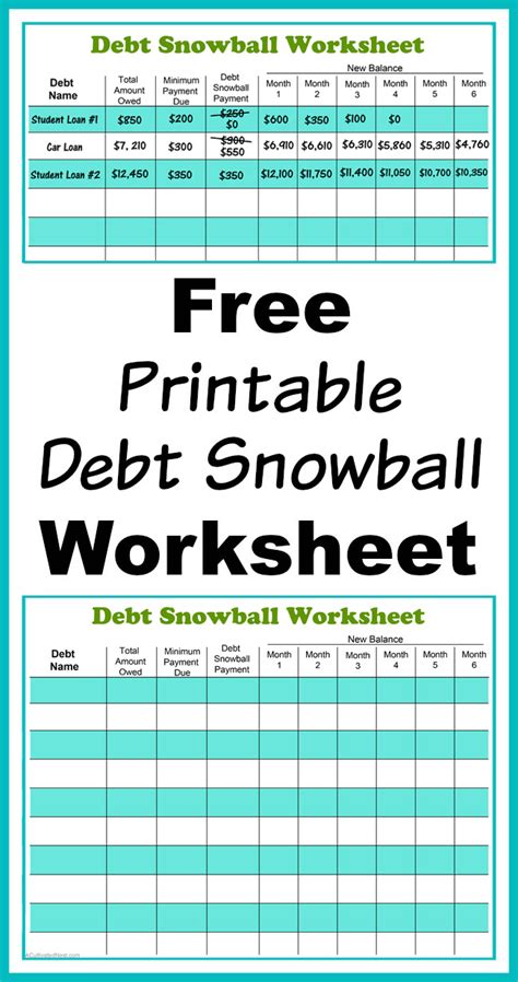 Free Printable Debt Snowball Worksheet- Pay Down Your Debt! | Debt ...