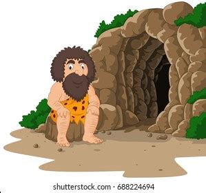 Cartoon Caveman Eating Meat Cave Background Stock Illustration 688794175 | Shutterstock