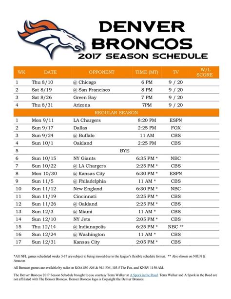 Printable Broncos Schedule 2024-25