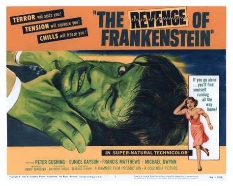 Lobby Card for the Hammer horror film "The Revenge of Frankenstein ...