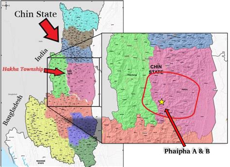 Map of Chin State zooming in on Senthang area (adapted from Myanmar ...