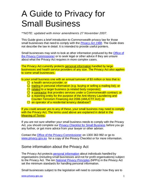 Small Business Privacy Policy Template