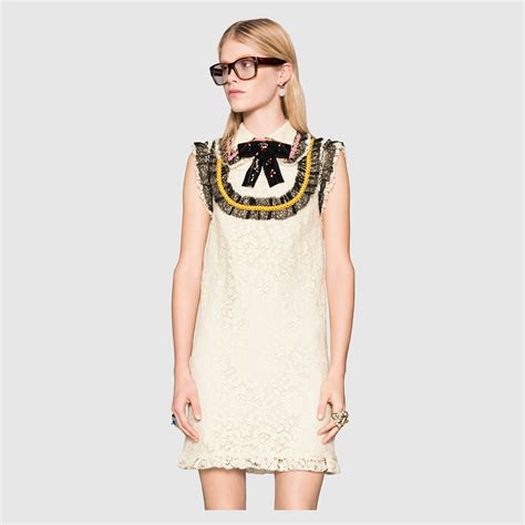 Cluny lace dress with embroidery - Gucci Women's Dresses 432651ZHZ809127