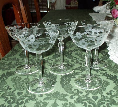 Crystal Stemware Sherbet/Champagne Glasses Etched Floral