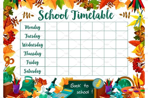 School lessons timetable schedule vector template | Education ...