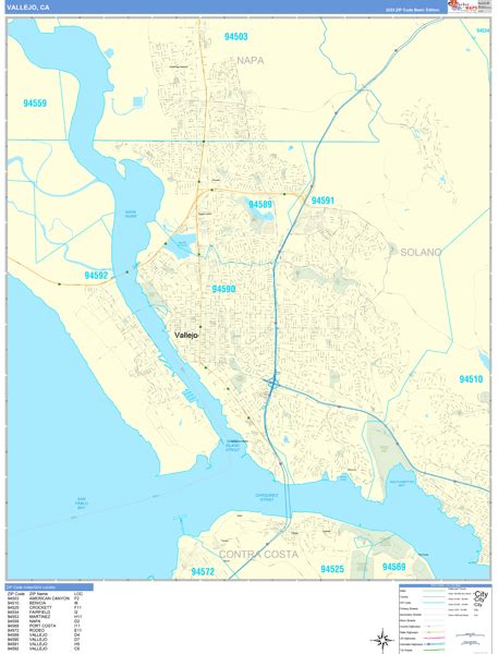 Vallejo California Wall Map (Basic Style) by MarketMAPS - MapSales