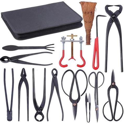 Bonsai Tools Set Multi-function Kit 14 - Piece Carbon Steel Shear And Tool Roll Wires Seeds ...