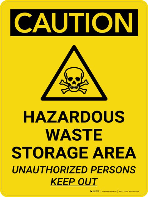 Caution: Hazardous Waste Storage Area Keep Out Portrait With Icon - Wall Sign